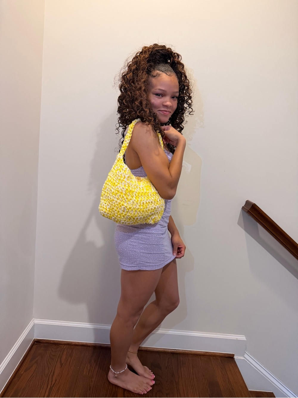 Hand Crafted Yellow Crochet Shoulder Bag